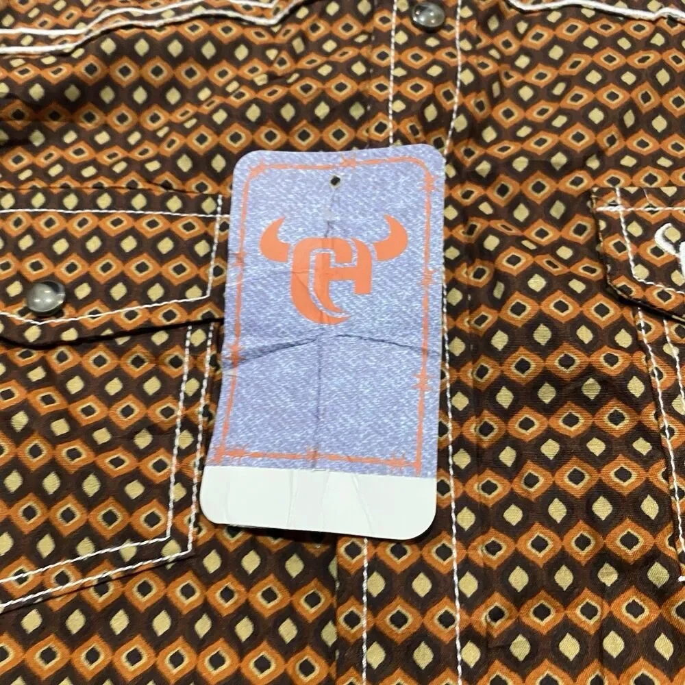 Cowboy Hardware Youth Boy's Six Star Print Rust Snap Shirt Size XL 14/16
